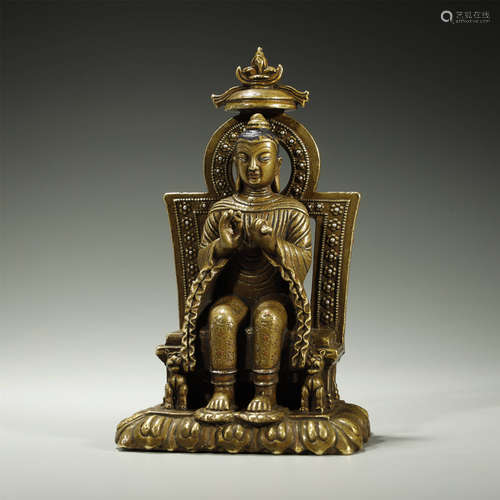 OLD TIBETAN,SILVER-INLAID BRONZE BUDDHA STATUE,ABOUT 8th-12t...