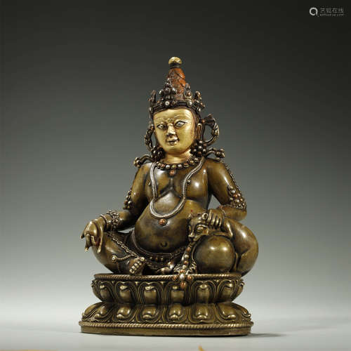 SILVER-INLAID BRONZE BUDDHA STATUE,QING DYNASTY,TIBETAN