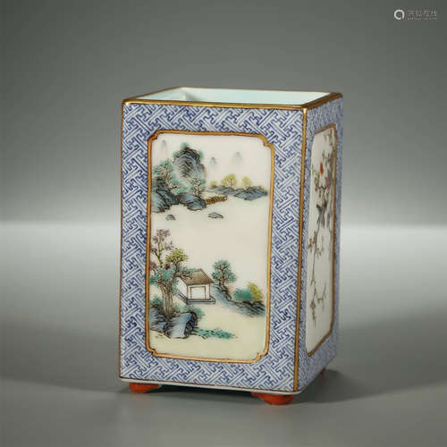 QING DYNASTY,FAMILLE-ROSE BRUSH POT