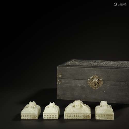 QING DYNASTY,A SET OF HETIAN JADE DRAGON SEALS