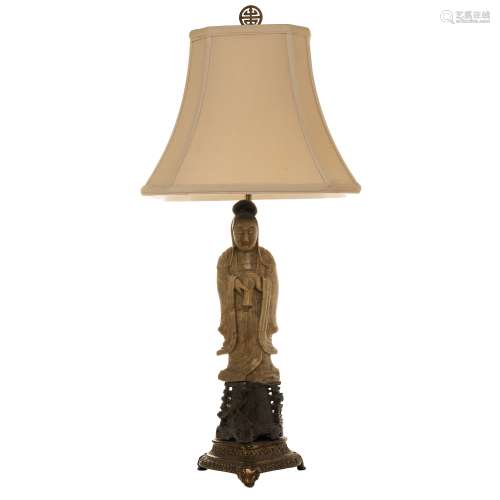 CARVED STONE GUANYIN LAMP