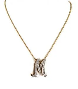 Vintage Diamond 14k Two Tone Gold Letter M Pendant &