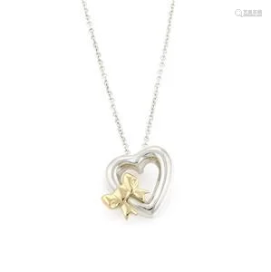 Tiffany & Co. 1990 Sterling 18k Yellow Gold Heart & Bow