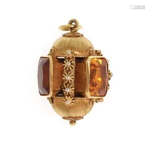 Vintage 28.00ct Citrine 18k YGold Etruscan Style Fob