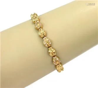 Estate Diamond 18k Yellow Gold Lady Bug Link Bracelet