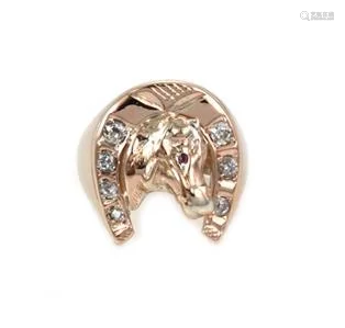 Victorian Diamond Ruby 14k Yellow Gold 3D Horse Shoe