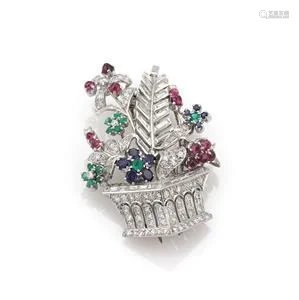 Estate 5.71ct Diamond & Gems Platinum Flower Basket