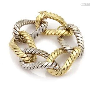 Hefty 18k White & Yellow Gold Large Oval Fancy Twist