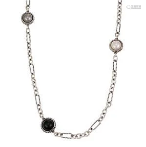 David Yurman Multicolor Pearls 925 Silver Figaro Cable