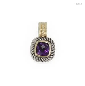 David Yurman Amethyst 925 Silver 14k Gold Cable Pendant