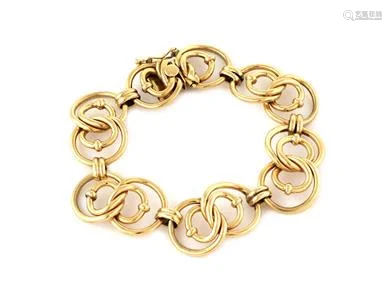 14k Yellow Gold Double Fancy Round Link Bracelet