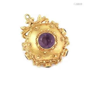 Etrusken Amethyst 18k Yellow Gold Etruscan Fob Pendant