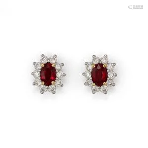 Tiffany & Co. 1.50ct Ruby Diamonds Platinum Oval Stud