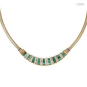 Estate 4.75ct Diamond & Emerald 14k Yellow Gold Collar