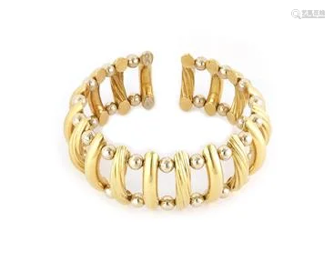 18k Yellow Gold Open Design Wide Dome Flex Cuff