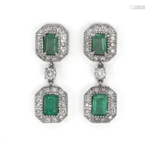 Estate 4.50ct Emerald & Diamond 14k White Gold Dangle