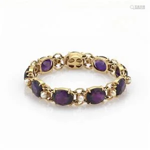 Retro 80 Carats Amethyst & Seed Pearls 14k Gold