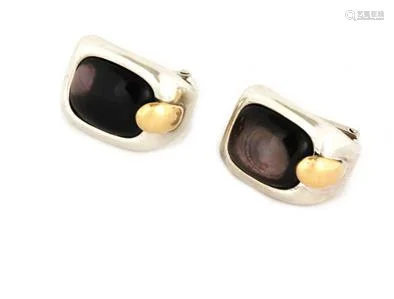 Hermes Black Mother Of Pearl 925 Silver 18k Gold Clip