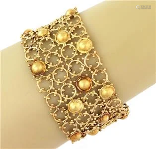 Estate 18k Yellow Gold 4 Rows Fancy Link Wide Bracelet