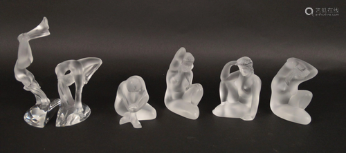 SIX LALIQUE CRYSTAL NUDE FIGURES - Lalique France clear