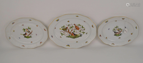 THREE HEREND PORCELAIN ROTHSCHILD OVAL PLATTERS -