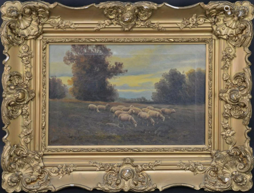 19th Century Landscape Sheep Grazing signed M Verne, 12