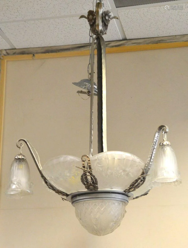 PIERRE GILLES FRENCH ART DECO FROSTED GLASS CHANDELIER