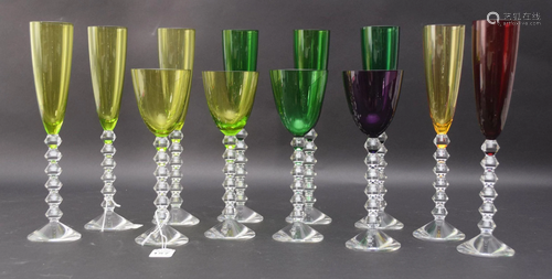 12 BACCARAT CRYSTAL VEGA COLORED & CLEAR GLASSES. 8