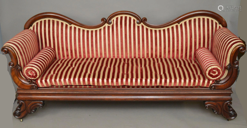 Empire Sofa with red velvet upholstery 84 inches long