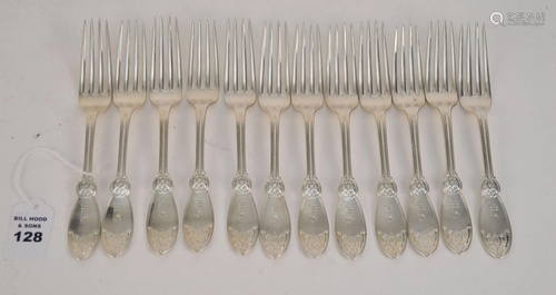 TWELVE ANTIQUE TIFFANY & CO STERLING SILVER FORKS -