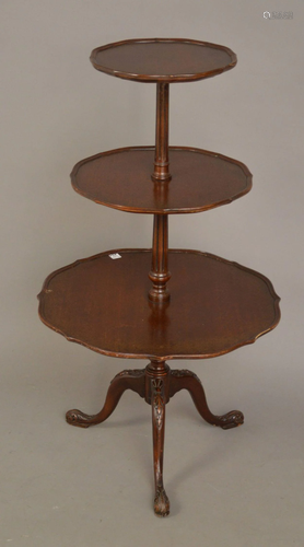 Mahogany 3 tier table, 41 x 24 inches, top surfaces