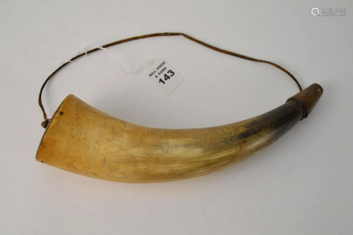 ANTIQUE EARLY AMERICA ENGRAVED POWDER HORN - Possibly