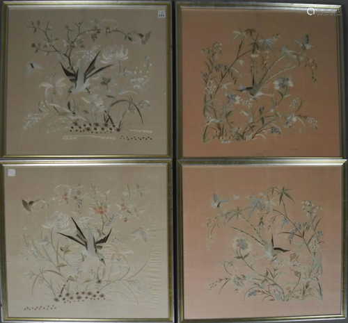 Four Framed Chinese Embroideries on Silk, 20th Century