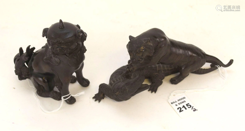 TWO JAPANESE BRONZE FIGURES FOO LION & TIGER &