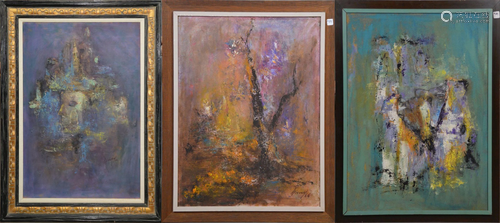 3 Abstract oil Paintings Signed Nieves '66, 2 faces 24