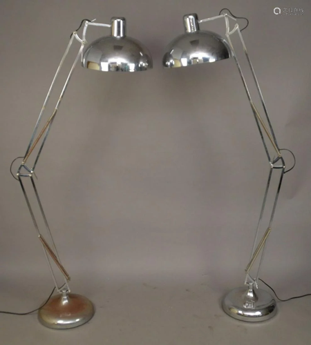 Pair Modern Chrome Adjustable Floor Lamps. Height