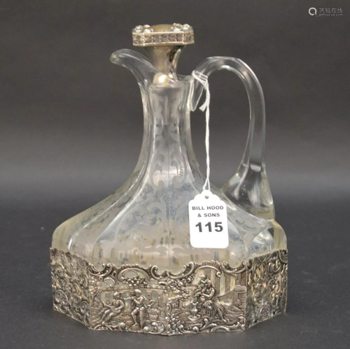 ANTIQUE GERMAN CRYSTAL WINE CARAFE WITH OVERLAY -