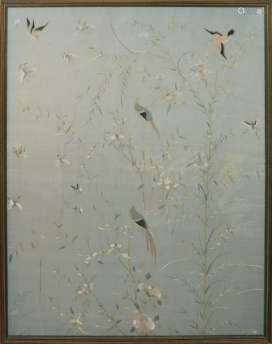 A Large Chinese Embroidery on Silk, The green silk