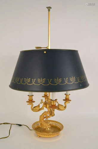 French gilt bronze Bouillot lamp, Dolphin & Swan Motif,