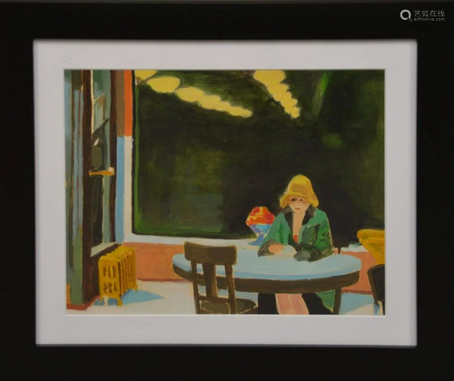 American School, oil on paper, Hopper style interior.