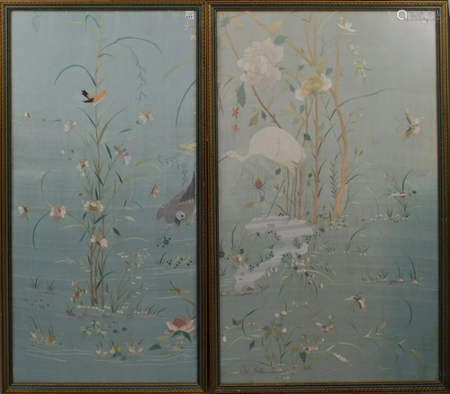 Two Chinese Framed Embroideries, Early 20th Century, On