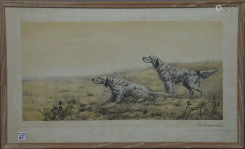 Leon Danchin - 4 hand signed etchings. Hunting Dogs