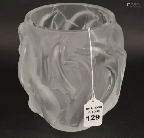 LALIQUE CRYSTAL DOLPHINS VASE - Lalique France clear