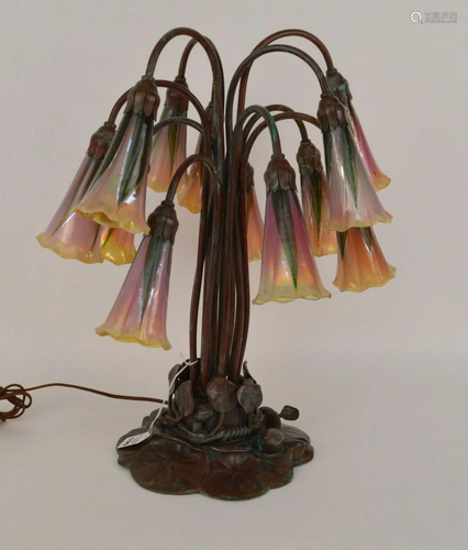 VINTAGE TIFFANY-STYLE BRONZE 12-LIGHT LUNDBERG LILY