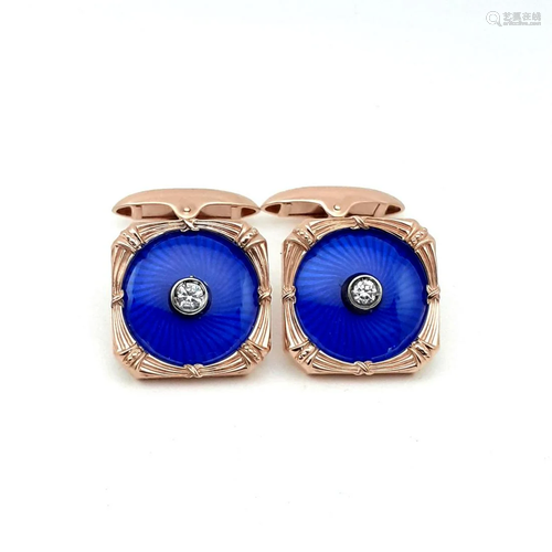 Antique Vintage Russian Gold Diamond Enamel Cufflinks.