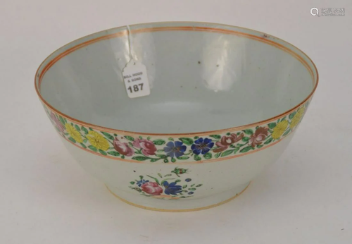 CHINESE EXPORT PORCELAIN BOWL - Rose, blue, yellow, and