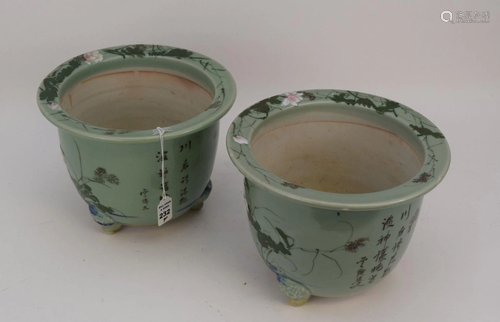 PAIR OF CHINESE CELADON PORCELAIN JARDINERES - Two