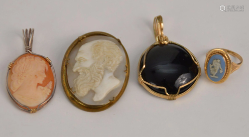 1 14K Gold Cameo Ring & 3 Gold Filled Pendants. Ring