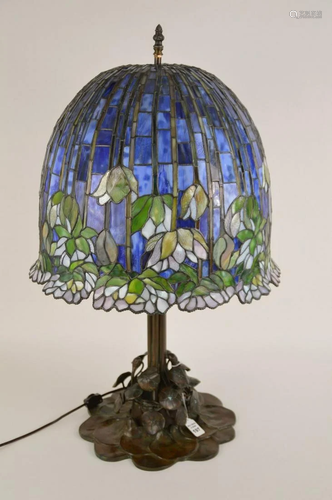 VINTAGE TIFFANY-STYLE POND LILY BRONZE LAMP- Art