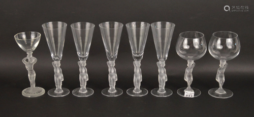 Frosted Nude Figural Glasses, various size a makers. 5